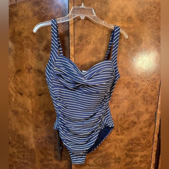 Striped Blue Kids One Piece Swimsuit - Picture 1 of 5